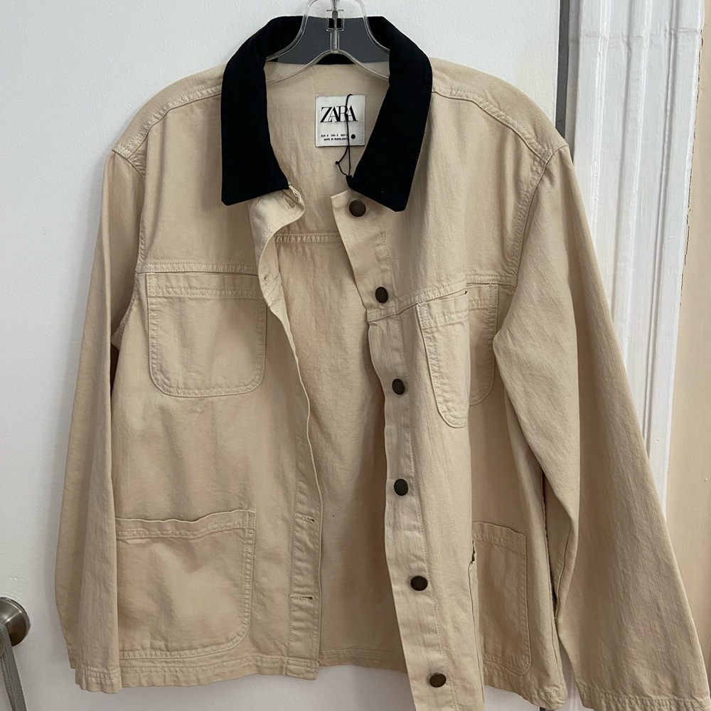 Zara collared button jacket tan and black